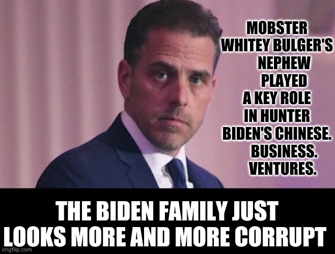 What Do You Know... | MOBSTER WHITEY BULGER'S      NEPHEW      PLAYED A KEY ROLE IN HUNTER BIDEN'S CHINESE.      BUSINESS.     VENTURES. THE BIDEN FAMILY JUST LOOKS MORE AND MORE CORRUPT | image tagged in hunter biden,business,mobster,nephew,memes,politics | made w/ Imgflip meme maker