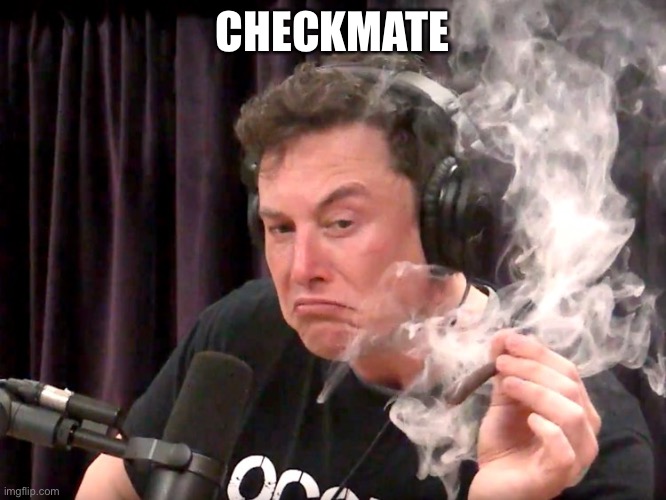 Elon Musk Weed | CHECKMATE | image tagged in elon musk weed | made w/ Imgflip meme maker