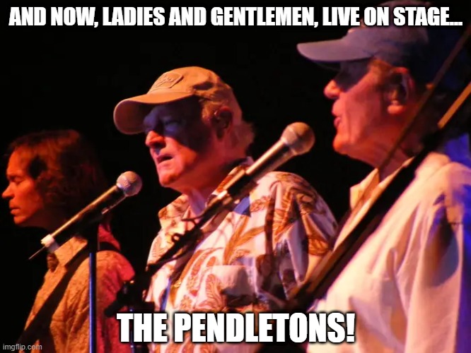 I Like The Beach Boys Better | AND NOW, LADIES AND GENTLEMEN, LIVE ON STAGE... THE PENDLETONS! | image tagged in band names | made w/ Imgflip meme maker