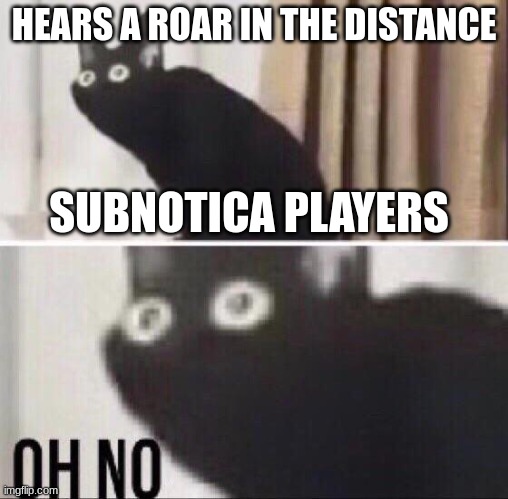 Oh no cat | HEARS A ROAR IN THE DISTANCE; SUBNOTICA PLAYERS | image tagged in oh no cat | made w/ Imgflip meme maker
