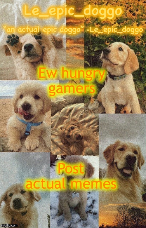 Doggo temp by doggo. Wait what that’s confusing | Ew hungry gamers; Post actual memes | image tagged in doggo temp by doggo wait what that s confusing | made w/ Imgflip meme maker