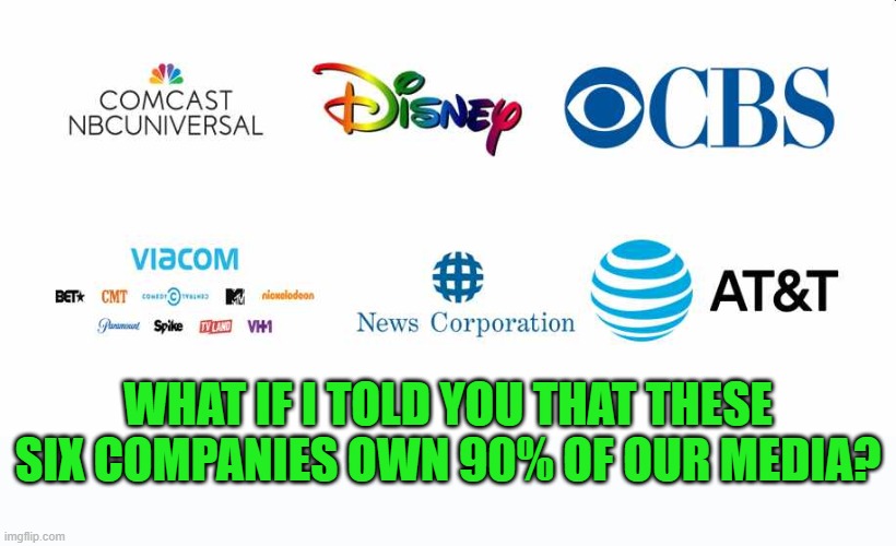 WHAT IF I TOLD YOU THAT THESE SIX COMPANIES OWN 90% OF OUR MEDIA? | made w/ Imgflip meme maker