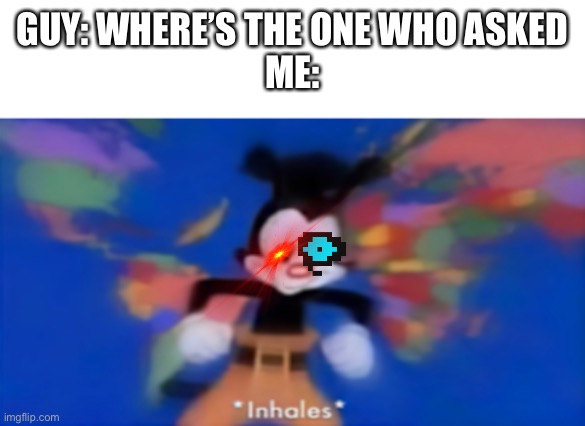 Asked | GUY: WHERE’S THE ONE WHO ASKED
ME: | image tagged in yakko inhale,who asked,inhales | made w/ Imgflip meme maker