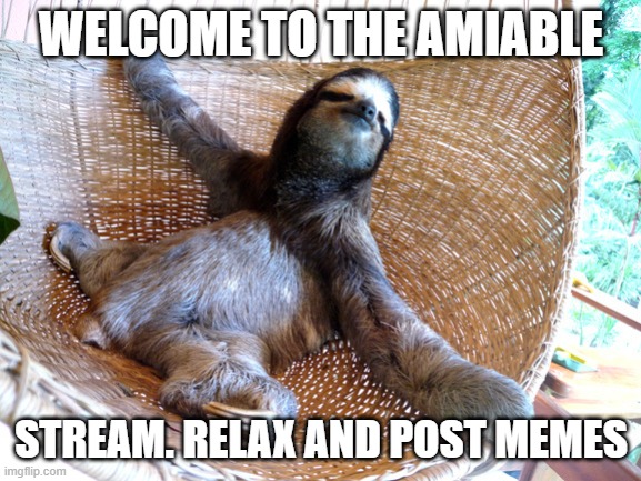 Welcome :) | WELCOME TO THE AMIABLE; STREAM. RELAX AND POST MEMES | image tagged in fun,relaxing,tired | made w/ Imgflip meme maker
