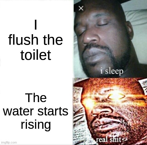 Sleeping Shaq Meme | I flush the toilet; The water starts rising | image tagged in memes,sleeping shaq | made w/ Imgflip meme maker