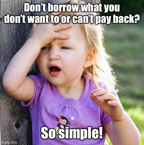 duh | Don’t borrow what you don’t want to or can’t pay back? So simple! | image tagged in duh | made w/ Imgflip meme maker