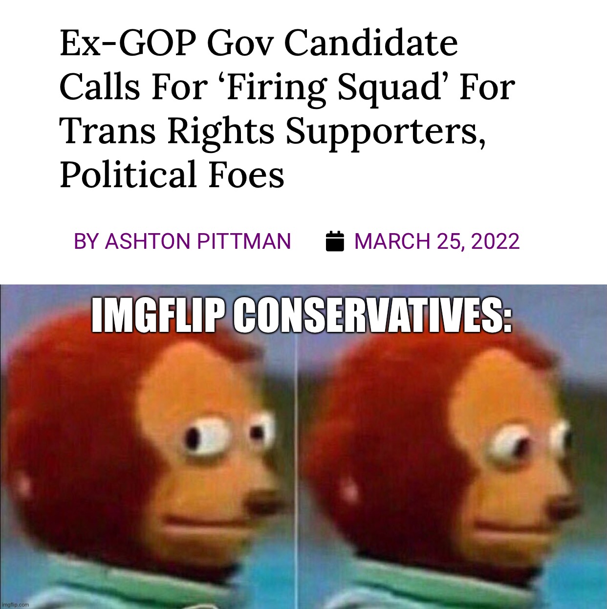 IMGFLIP CONSERVATIVES: | image tagged in monkey looking away | made w/ Imgflip meme maker