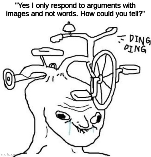 Ding Ding | "Yes I only respond to arguments with images and not words. How could you tell?" | image tagged in ding ding | made w/ Imgflip meme maker