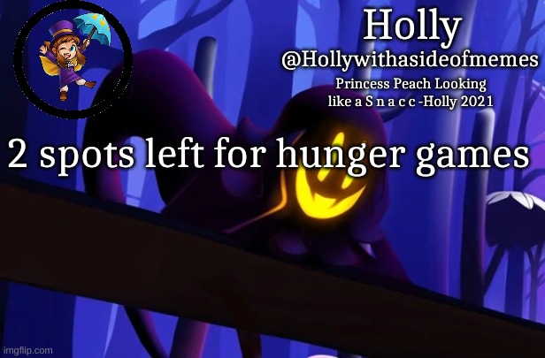 Holly Snatcher Template | 2 spots left for hunger games | image tagged in holly snatcher template | made w/ Imgflip meme maker