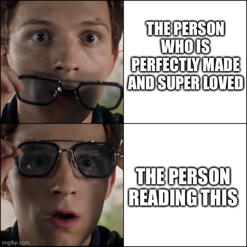 Perfection | THE PERSON WHO IS PERFECTLY MADE AND SUPER LOVED; THE PERSON READING THIS | image tagged in spiderman sunglasses,wholesome | made w/ Imgflip meme maker