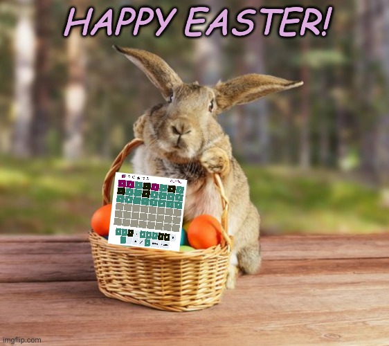 Bringing delicious math puzzles | HAPPY EASTER! | image tagged in stressed easter bunny,easter,easter bunny,holiday,puzzle,treats | made w/ Imgflip meme maker