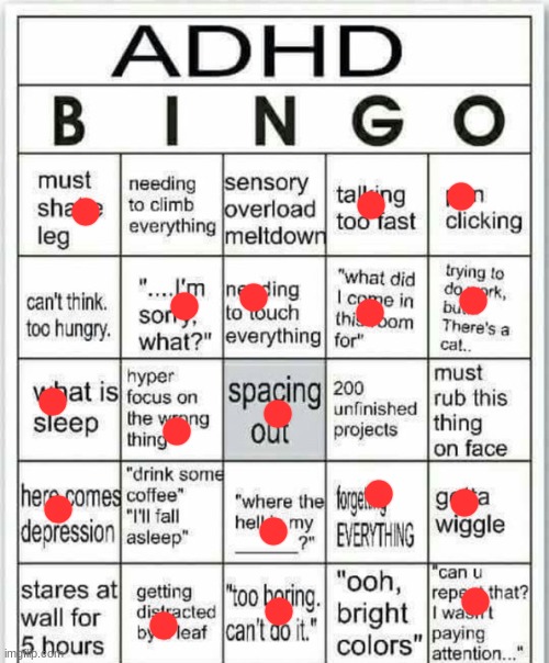 adhd bingo | image tagged in adhd bingo | made w/ Imgflip meme maker