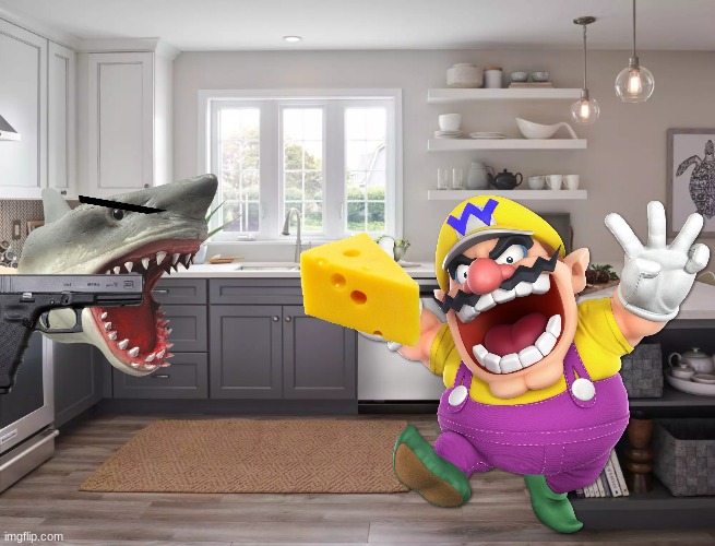 Wario gets shot by Shark Puppet for eaten his cheese and dies.mp3 (Remake) | image tagged in wario dies,wario,shark,cheese,gun,puppet | made w/ Imgflip meme maker