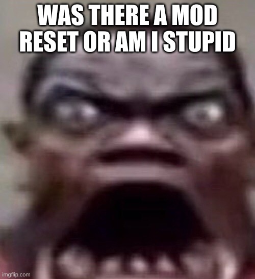 guy screaming | WAS THERE A MOD RESET OR AM I STUPID | image tagged in guy screaming | made w/ Imgflip meme maker