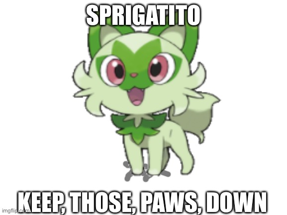 just keep them down and everything will be fine | SPRIGATITO; KEEP, THOSE, PAWS, DOWN | image tagged in please,dont,be,two,fun | made w/ Imgflip meme maker