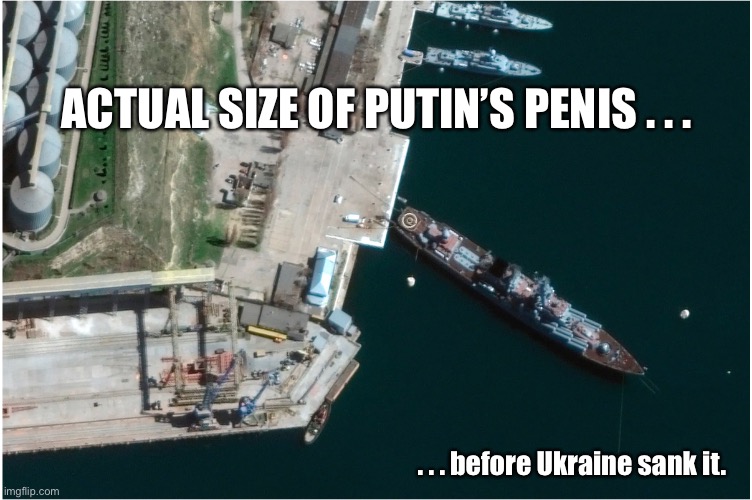 Putin’s Penis | ACTUAL SIZE OF PUTIN’S PENIS . . . . . . before Ukraine sank it. | image tagged in putin,battleship,tiny penis | made w/ Imgflip meme maker