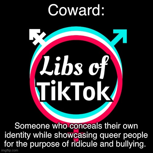 Show yourself | Coward:; Someone who conceals their own identity while showcasing queer people for the purpose of ridicule and bullying. | image tagged in lgbtq,transgender,transphobic,homophobic,conservative logic,conservatives | made w/ Imgflip meme maker