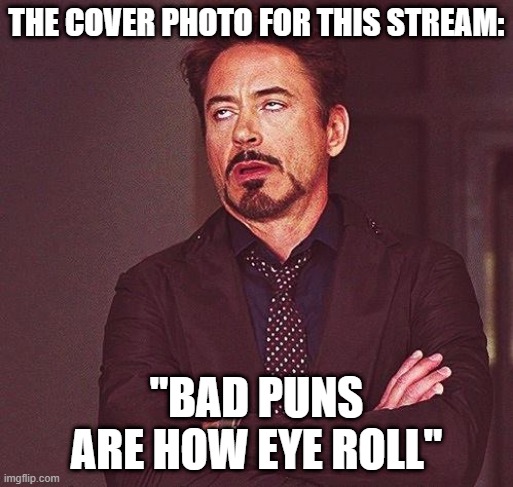 Profile Photo | THE COVER PHOTO FOR THIS STREAM:; "BAD PUNS ARE HOW EYE ROLL" | image tagged in robert downey jr annoyed | made w/ Imgflip meme maker