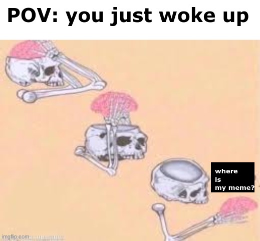 hmm | POV: you just woke up; where is my meme? | image tagged in shut up skeleton | made w/ Imgflip meme maker