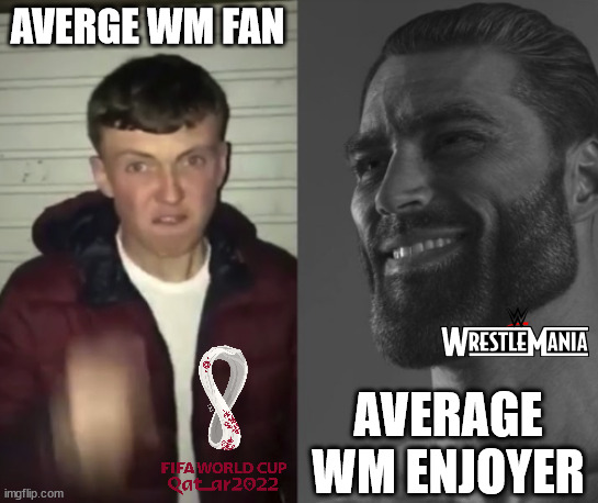 Average WM Fan and Average WM Fan | AVERGE WM FAN; AVERAGE WM ENJOYER | image tagged in world cup,wrestlemania | made w/ Imgflip meme maker
