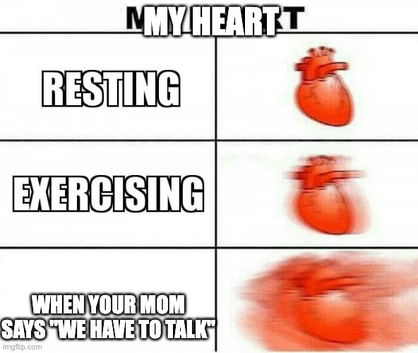 MY HEART |  MY HEART; WHEN YOUR MOM SAYS "WE HAVE TO TALK" | image tagged in my heart | made w/ Imgflip meme maker
