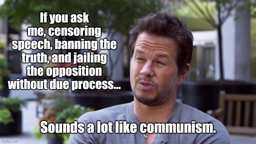 What they do in communist countries. | If you ask me, censoring speech, banning the truth, and jailing the opposition without due process... Sounds a lot like communism. | image tagged in memes | made w/ Imgflip meme maker