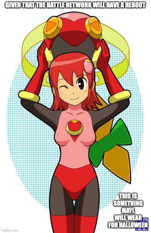 Mayl in Roll.EXE Costume | GIVEN THAT THE BATTLE NETWORK WILL HAVE A REBOOT; THIS IS SOMETHING MAYL WILL WEAR FOR HALLOWEEN | image tagged in memes,megaman,megaman battle network,mayl sakurai | made w/ Imgflip meme maker