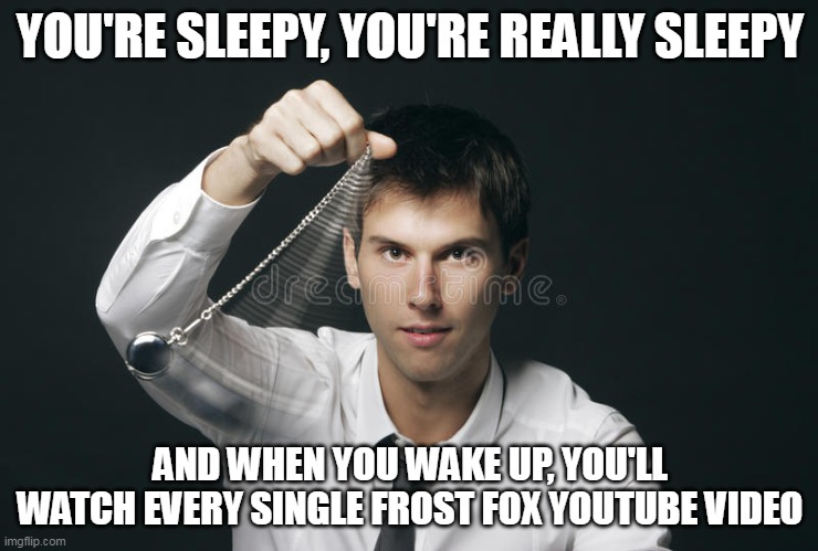 YOU'RE SLEEPY, YOU'RE REALLY SLEEPY; AND WHEN YOU WAKE UP, YOU'LL WATCH EVERY SINGLE FROST FOX YOUTUBE VIDEO | made w/ Imgflip meme maker