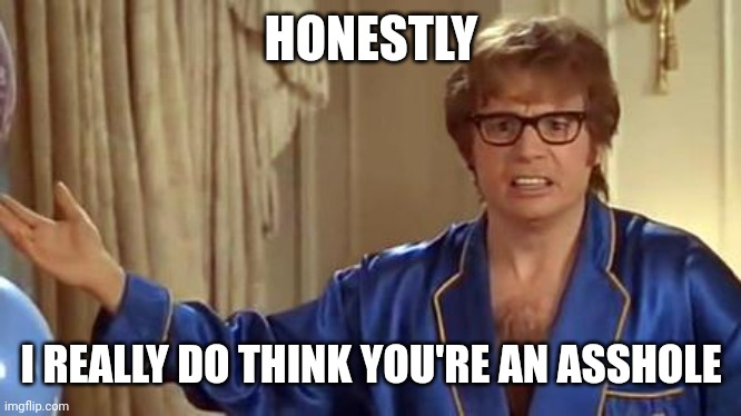 Austin Powers Honestly Meme | HONESTLY I REALLY DO THINK YOU'RE AN ASSHOLE | image tagged in memes,austin powers honestly | made w/ Imgflip meme maker