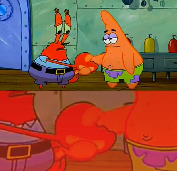 High Quality Mr Krabs and Patrick shaking hands meme Blank Meme Template