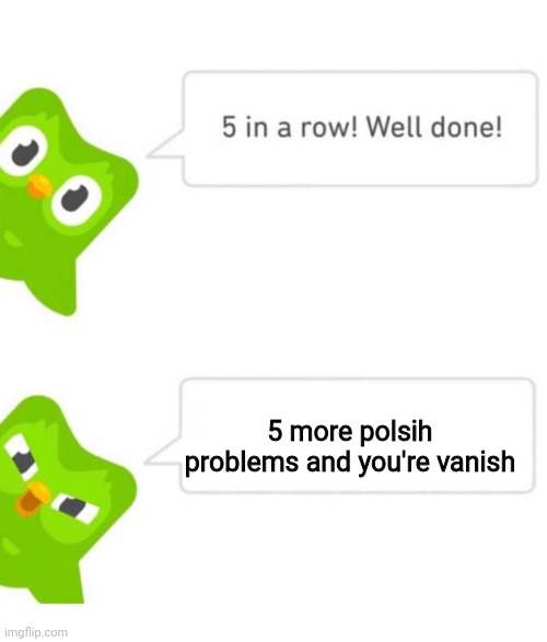 Duolingo 5 in a row | 5 more polsih problems and you're vanish | image tagged in duolingo 5 in a row | made w/ Imgflip meme maker