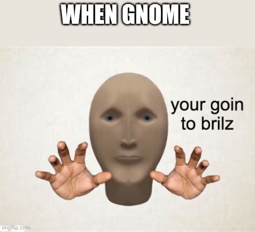 meme man you're going to brazil | WHEN GNOME | image tagged in meme man you're going to brazil | made w/ Imgflip meme maker