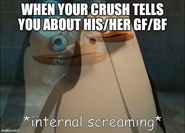 Private Internal Screaming | WHEN YOUR CRUSH TELLS YOU ABOUT HIS/HER GF/BF | image tagged in private internal screaming | made w/ Imgflip meme maker