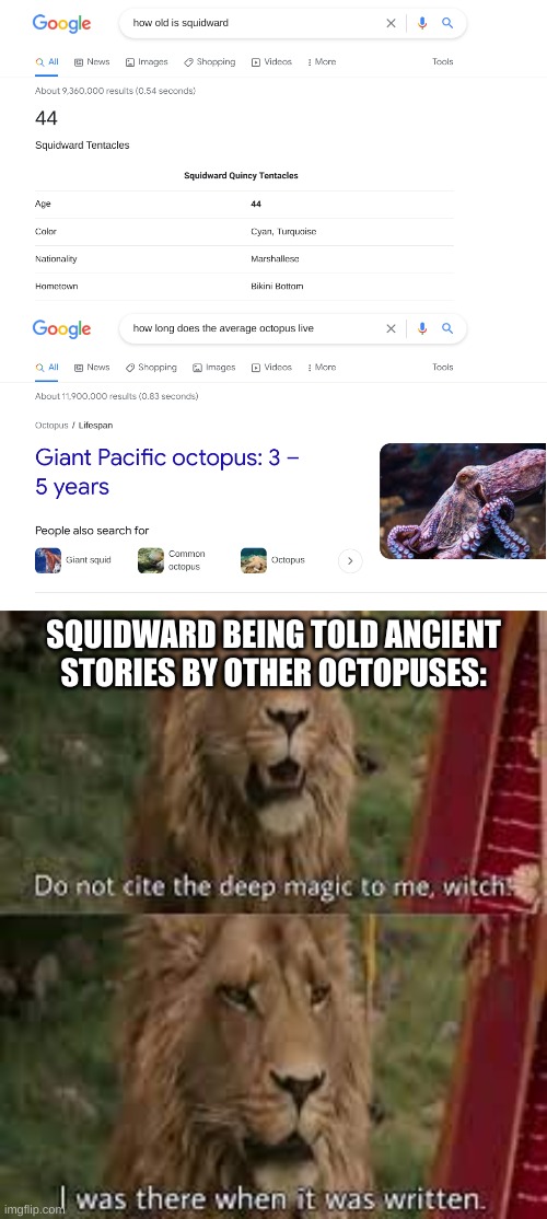 SQUIDWARD BEING TOLD ANCIENT STORIES BY OTHER OCTOPUSES: | made w/ Imgflip meme maker