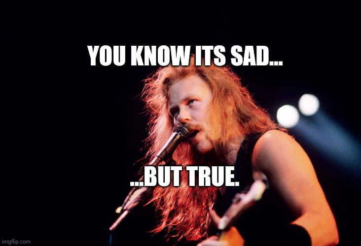 James Hetfield | YOU KNOW ITS SAD... ...BUT TRUE. | image tagged in james hetfield | made w/ Imgflip meme maker