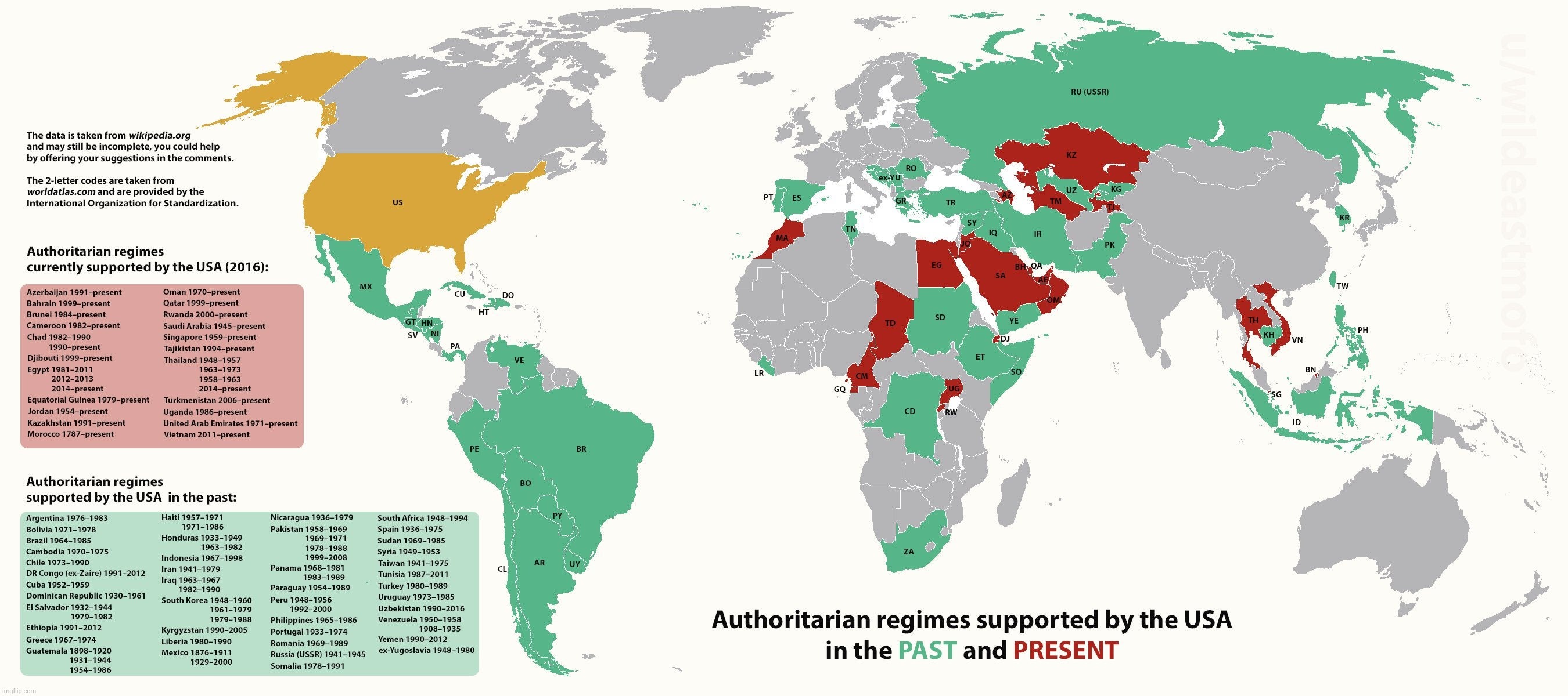 image tagged in map,chart,charts,usa support authoritarian regimes | made w/ Imgflip meme maker