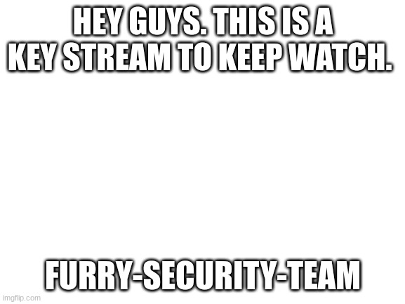 They are trying to rescue furries from anti furries | HEY GUYS. THIS IS A KEY STREAM TO KEEP WATCH. FURRY-SECURITY-TEAM | image tagged in blank white template | made w/ Imgflip meme maker