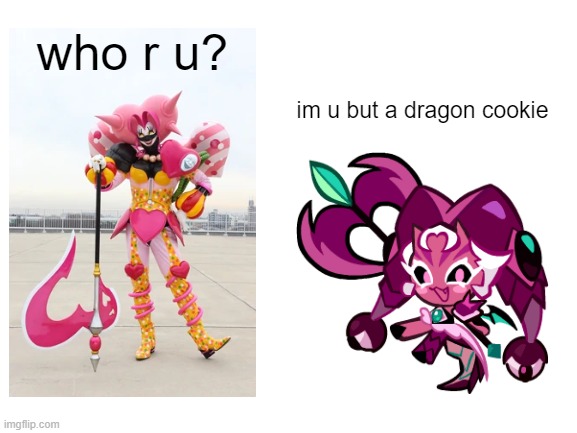 Poisandra/Candelilla vs. Lychee Dragon | who r u? im u but a dragon cookie | image tagged in blank white template,cookie run,power rangers,power rangers dino charge,zyuden sentai kyoryuger,super sentai | made w/ Imgflip meme maker