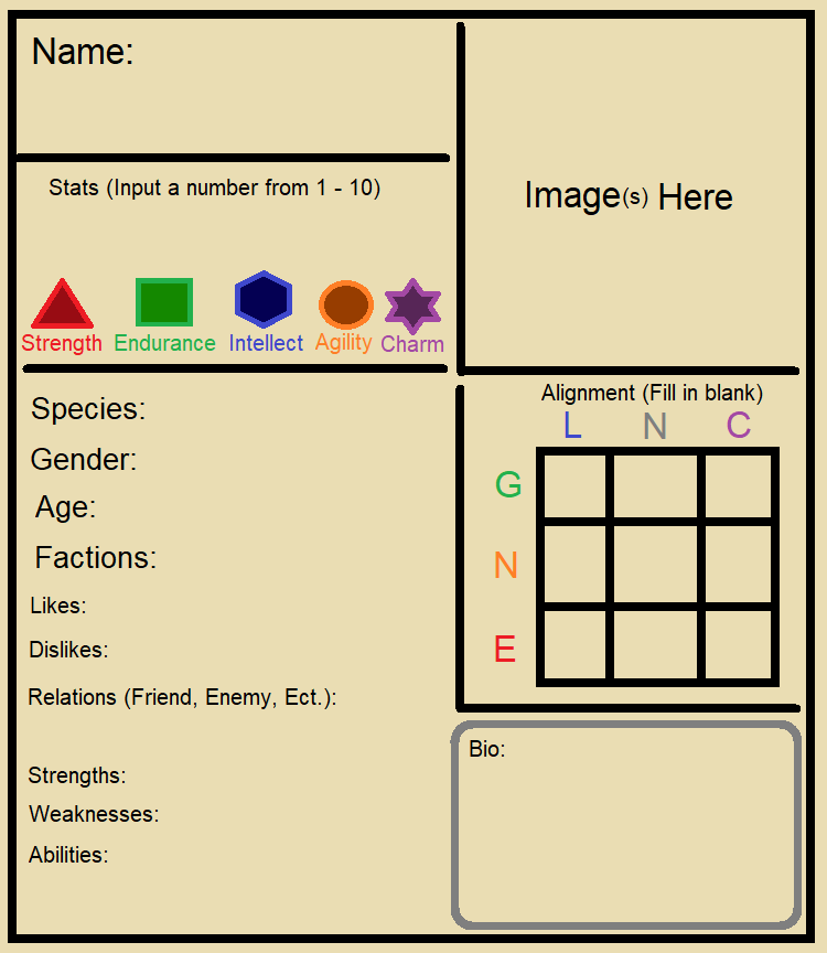 Character Sheet for Rp Stream (YW) Blank Meme Template