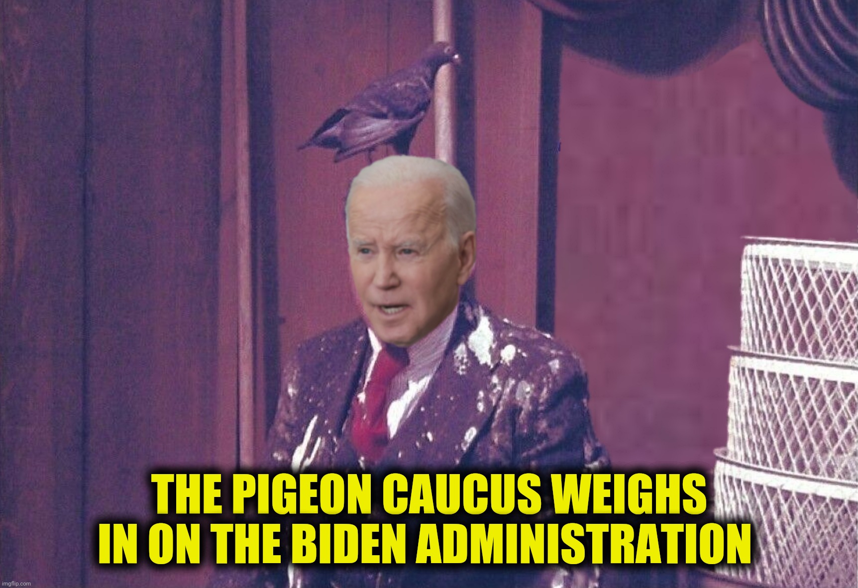 Bad Photoshop Sunday presents:  When it's virtually impossible to distinguish you from a statue | THE PIGEON CAUCUS WEIGHS IN ON THE BIDEN ADMINISTRATION | image tagged in bad photoshop sunday,joe biden,high anxiety,the birds,pigeons | made w/ Imgflip meme maker