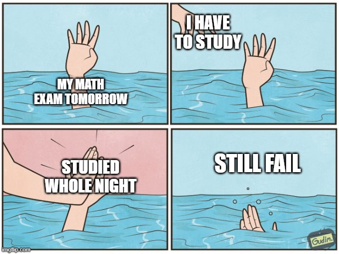 I HAVE MATH SKILLS OF A CARROT | I HAVE TO STUDY; MY MATH EXAM TOMORROW; STILL FAIL; STUDIED WHOLE NIGHT | image tagged in high five drown,exam,math | made w/ Imgflip meme maker