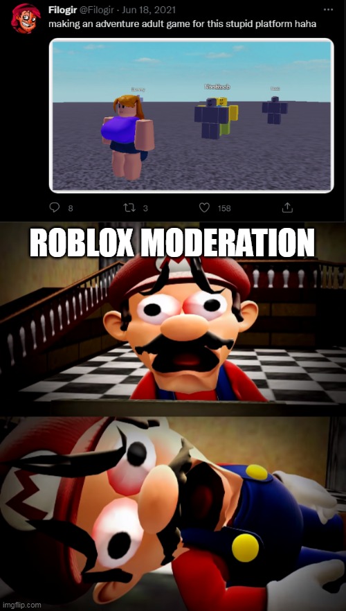 Should I post this is the roblox stream to? | ROBLOX MODERATION | image tagged in mario dies | made w/ Imgflip meme maker