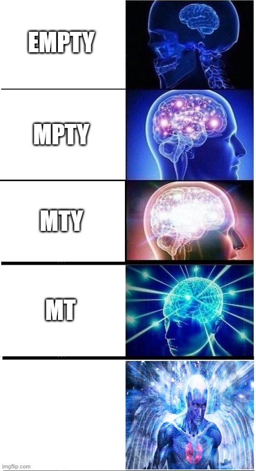 Expanding Brain 5-Part | EMPTY MPTY MTY MT | image tagged in expanding brain 5-part | made w/ Imgflip meme maker