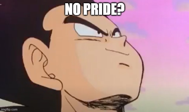 Vegeta Proudly Smiling | NO PRIDE? | image tagged in vegeta proudly smiling | made w/ Imgflip meme maker