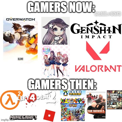 Fact,just fact | @LAM.#6573; GAMERS NOW:; GAMERS THEN: | image tagged in memes,blank transparent square | made w/ Imgflip meme maker