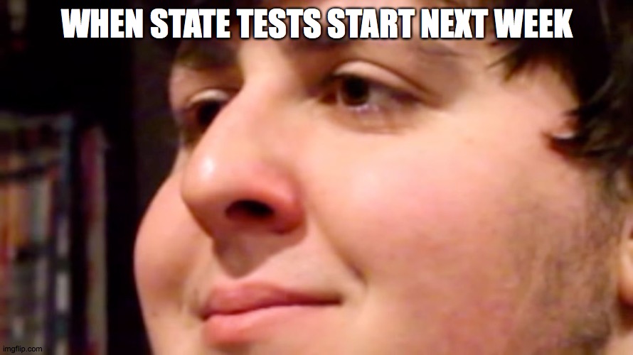 help | WHEN STATE TESTS START NEXT WEEK | image tagged in jontron internal screaming,i keep screaming but god won't answer | made w/ Imgflip meme maker
