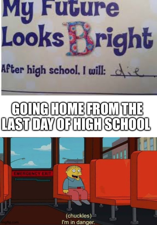 GOING HOME FROM THE LAST DAY OF HIGH SCHOOL | image tagged in i'm in danger blank place above | made w/ Imgflip meme maker