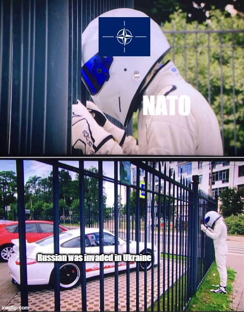 When NATO was invaded of Ukraine does | NATO; Russian was invaded in Ukraine | image tagged in stig,memes | made w/ Imgflip meme maker