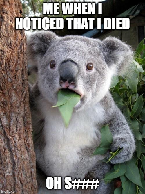evreytime u forget that u passed away be like | ME WHEN I NOTICED THAT I DIED; OH S### | image tagged in memes,surprised koala | made w/ Imgflip meme maker