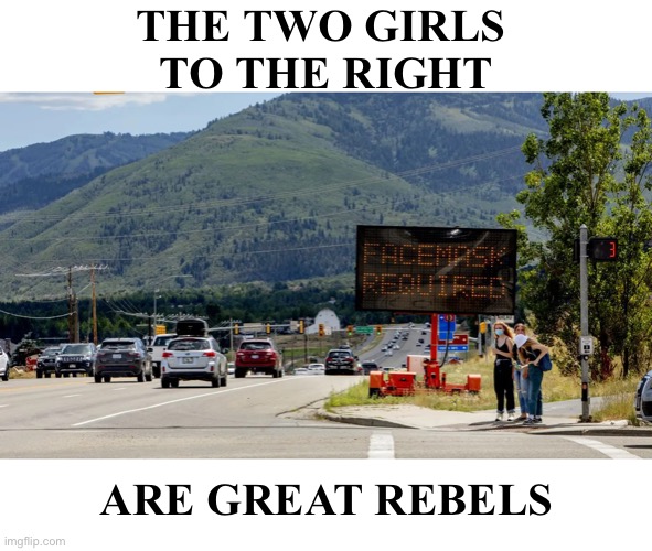 Great rebels, or what? | THE TWO GIRLS 
TO THE RIGHT; ARE GREAT REBELS | image tagged in rebels,china virus,democrat party,tyranny,freedom | made w/ Imgflip meme maker